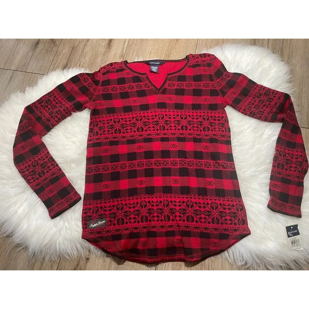 RALPH LAUREN SPORTSWEAR Girls Large (14-16) Thermal Ski Winter Holiday Top Shirt